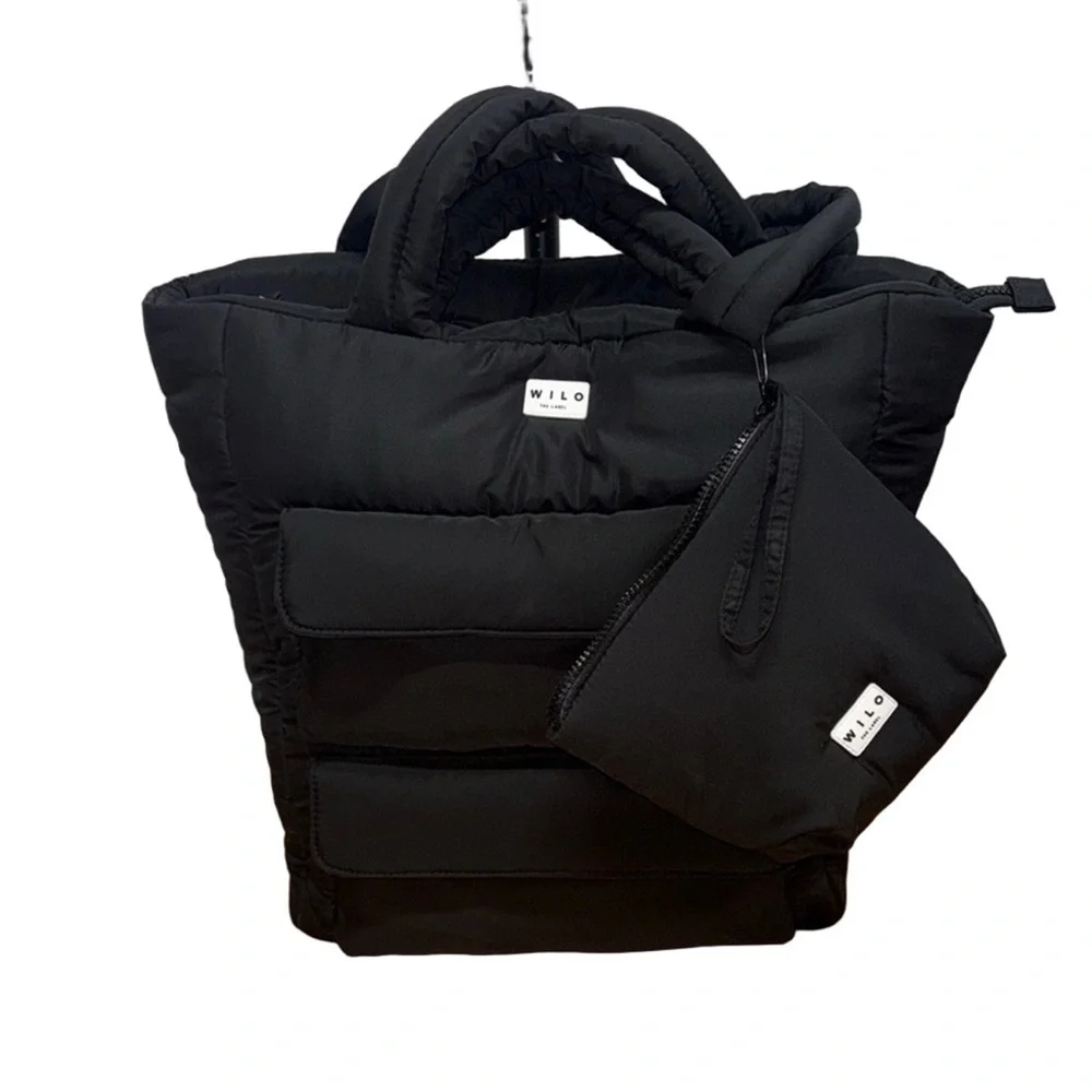 Wilo Black Puffer Tote Bag Quilted Nylon Lightweight Travel NWT
